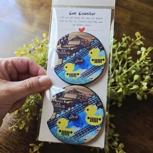 3/$15 Charming Duck Car Coaster Set - Blue and Yellow